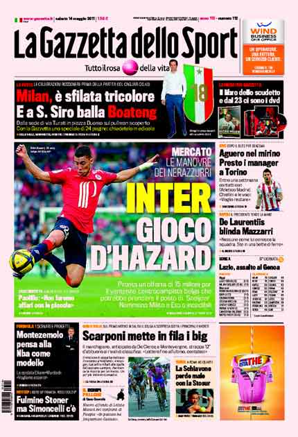Eden Hazard on the frontpage of Gazzetta dello Sport