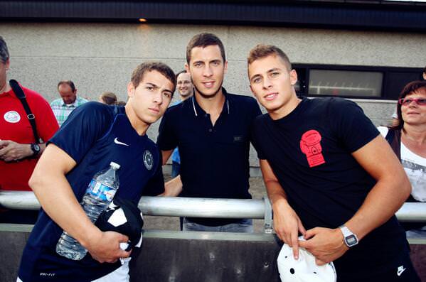 Eden Hazard and his brothers Kylian (left) and Thorgan Hazard (right)
